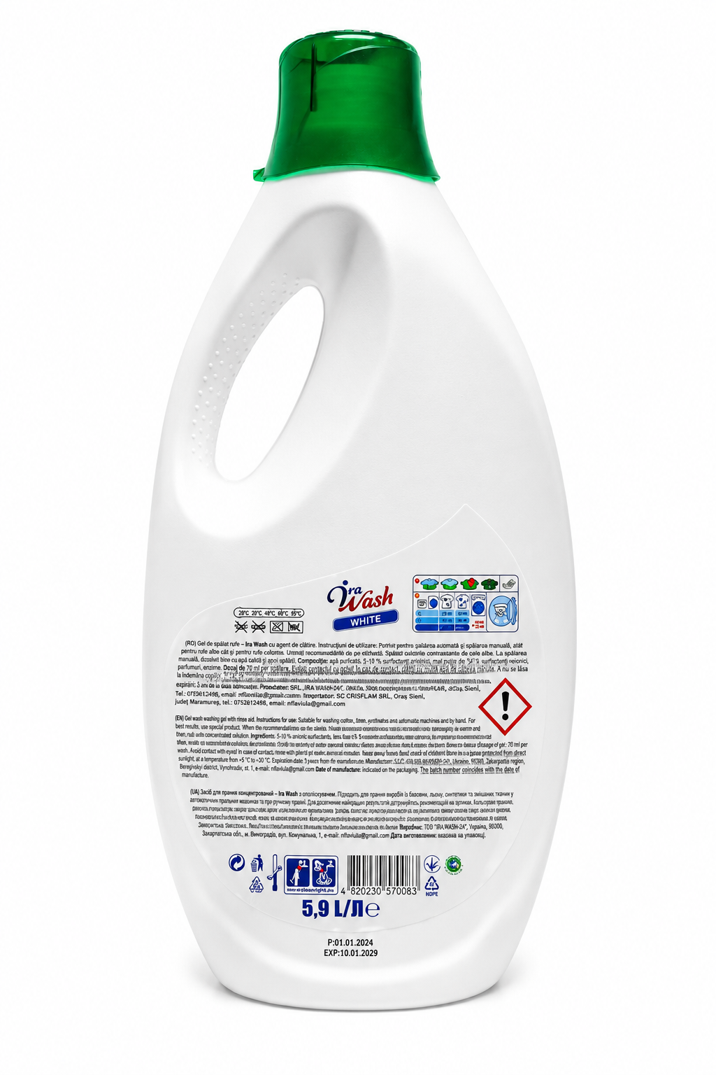 Ira Wash Power W+ White – Gel de spălat pentru rufe albe, 5,9 L – 120 spălări