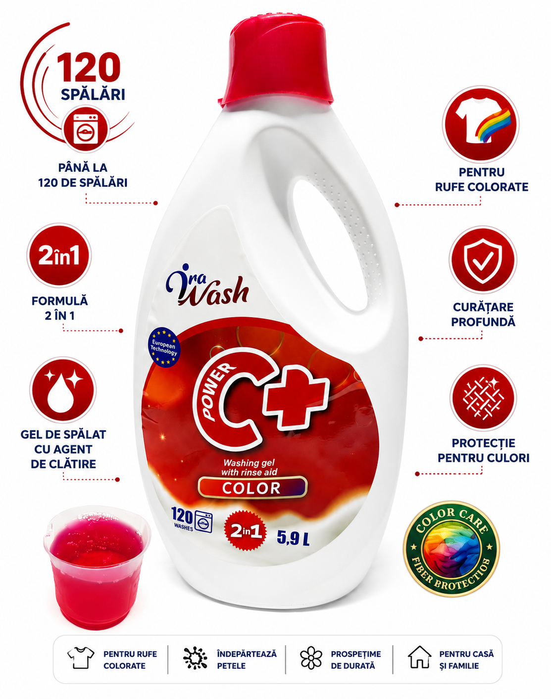 Ira Wash Power C+ Color – Gel de spălat 5,9 L – 120 spălări