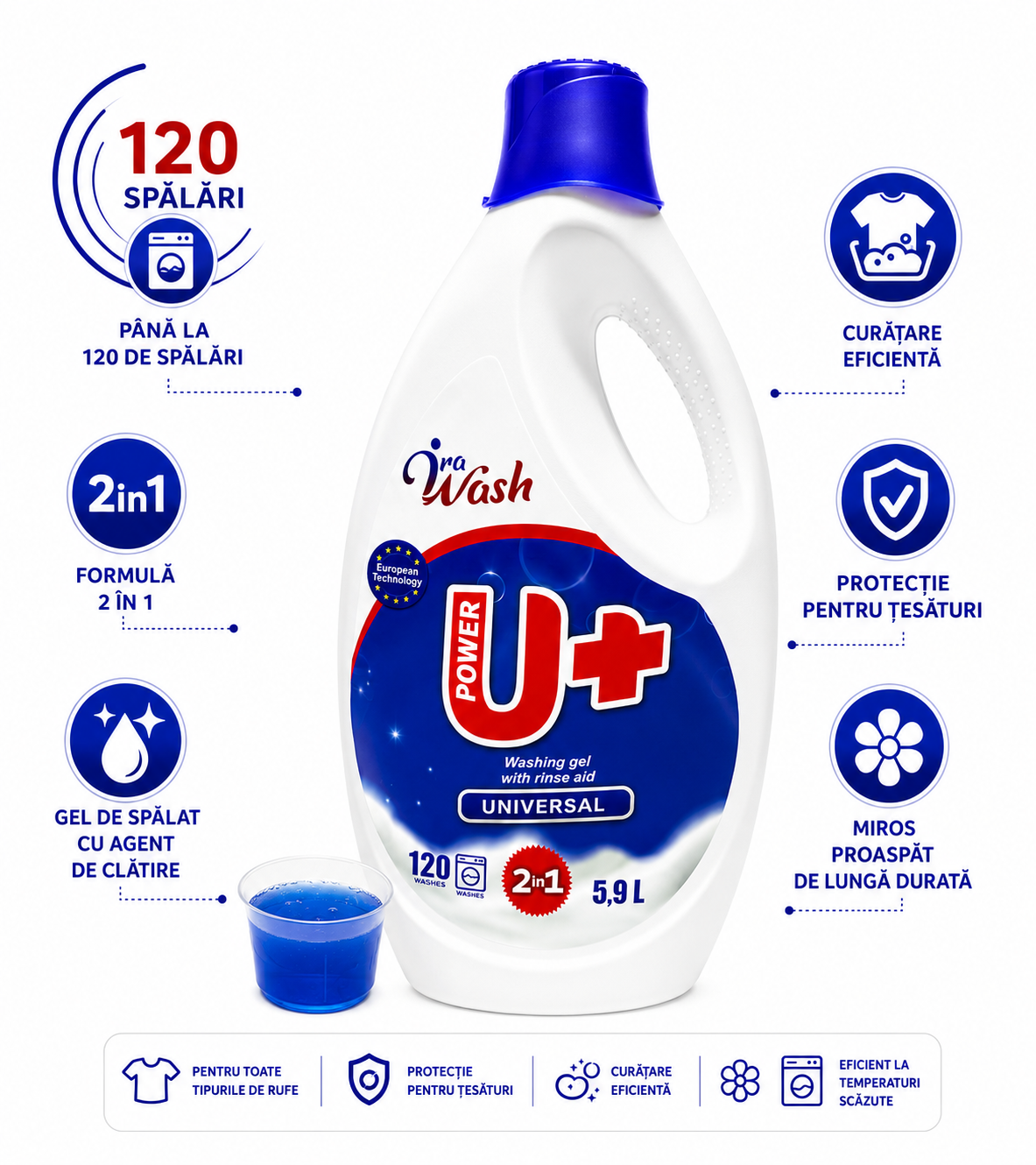 Ira Wash U+ Universal – Gel de Spălat 2 în 1, 5,9 L – 120 Spălări