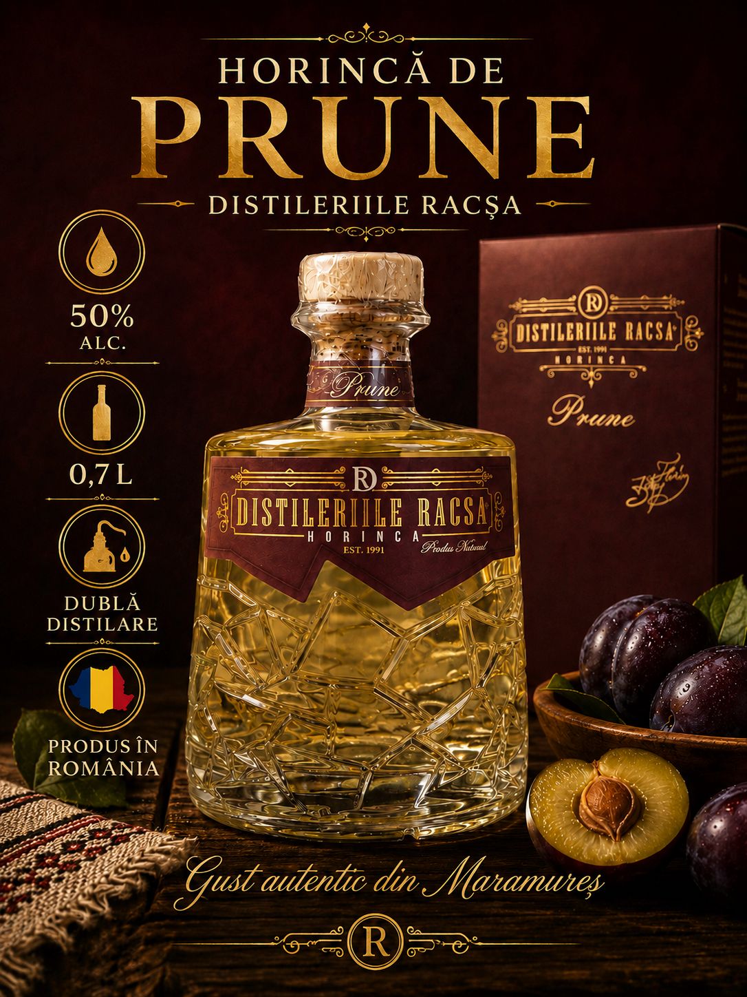 Horinca de prune,  0,7 L, 50% alc