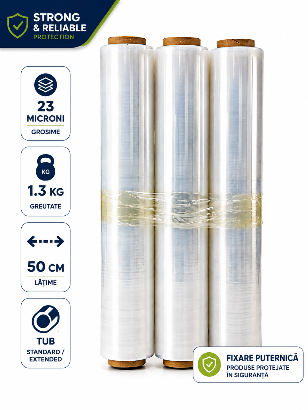 Folie Stretch Transparentă 50 cm – 23 Microni – 1,3 kg