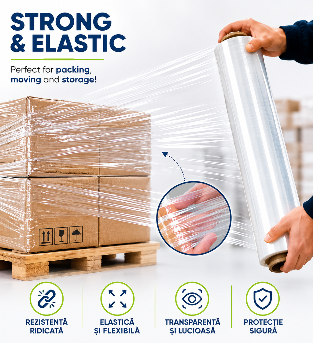 Folie Stretch Transparentă 50 cm – 23 Microni – 1,3 kg