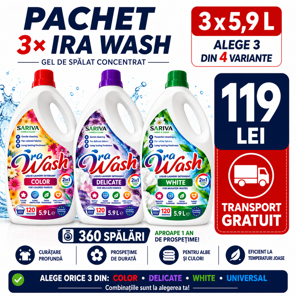 Pachet 3x Ira Wash 5,9 L – 360 Spălări | Alege Orice 3 Variante